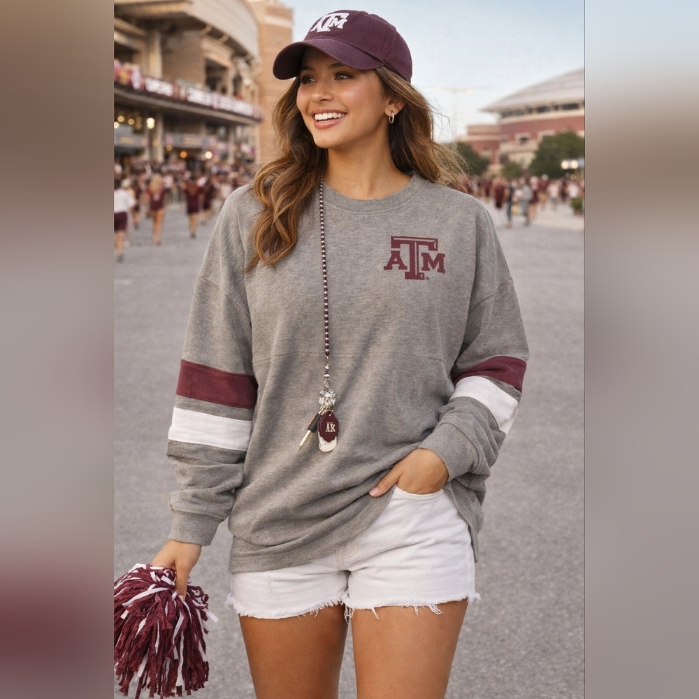 Texas A&M Aggies Long Sleeve Spirit Jersey Style Top Gray Maroon Kids XL